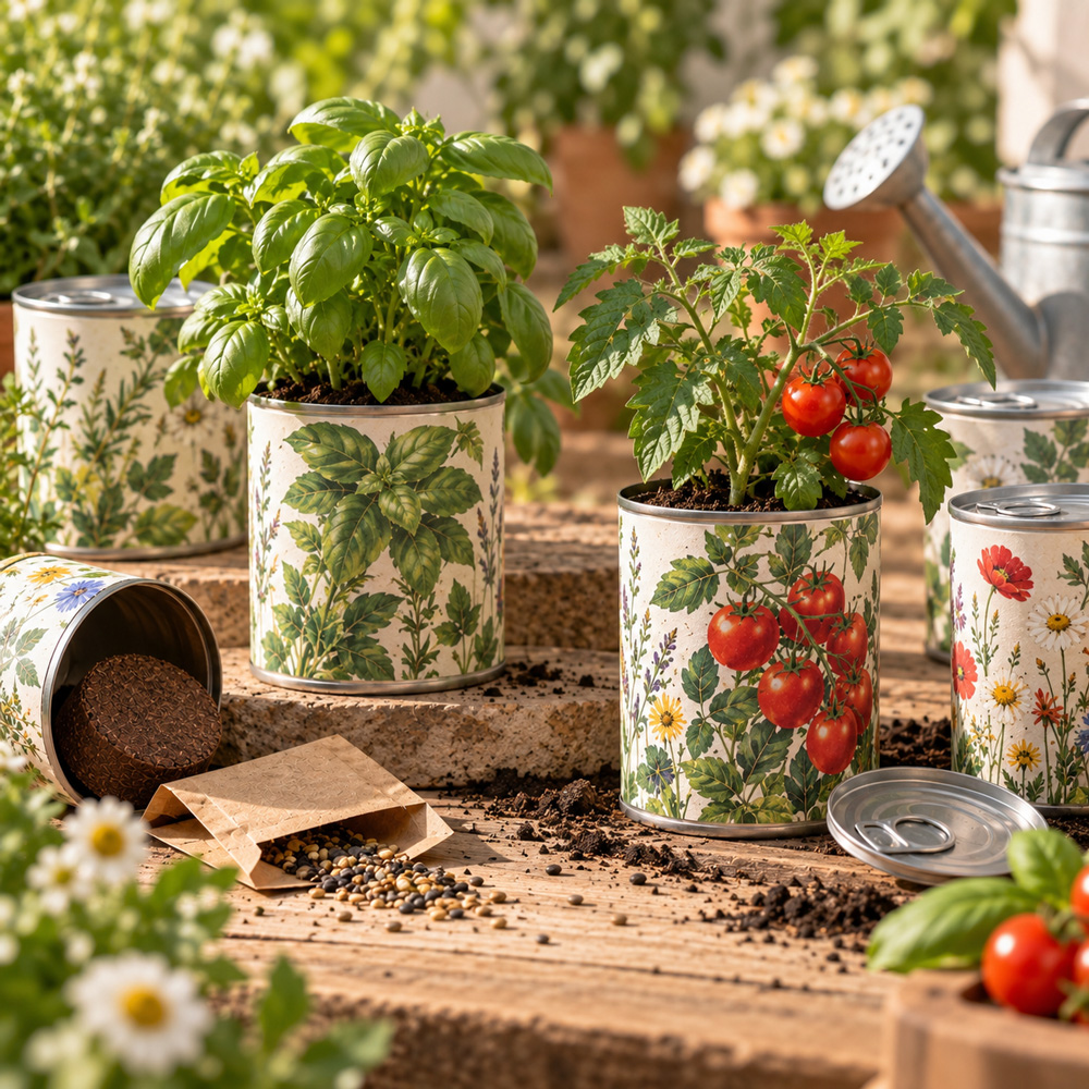 Growing kit ORIVA in lattina personalizzata con basilico e pomodoro