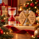 Due clessidre di design con sfere rosse e dorate, una con supporti in legno incisi Merry Christmas